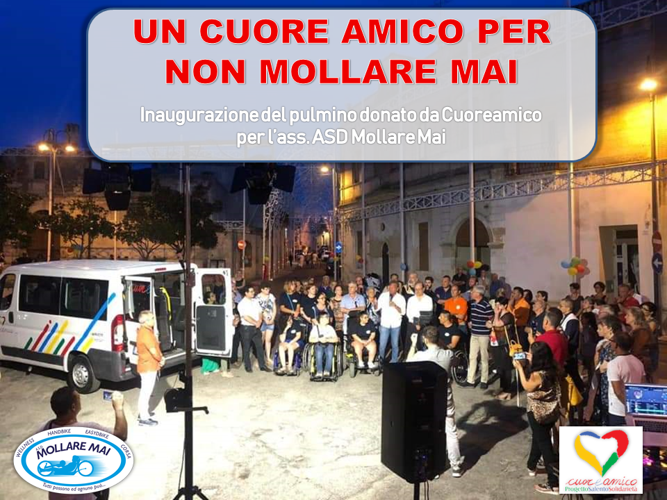 L’associazione Cuoreamico dona un pulmino all’ASD Mollare Mai